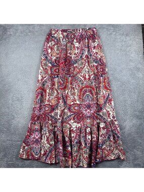 Bohemian Paisley Print Maxi Skirt With Ruffle Hem Elastic Waist Large 100% Polye
